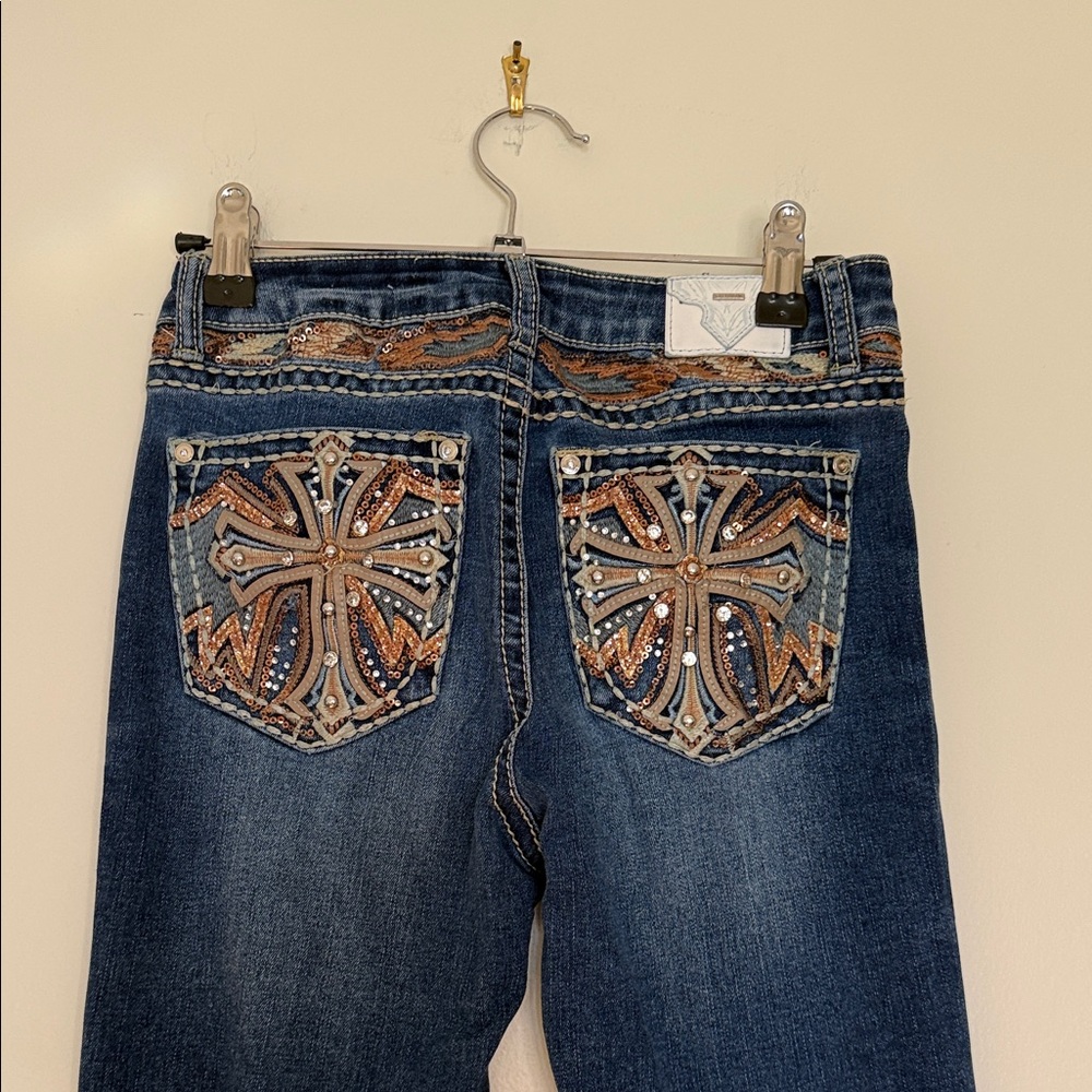 Y2K Sexy Couture cross jeans with gems on back pockets